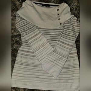 White House Black Market Gray Striped Cowl Neck Sweater